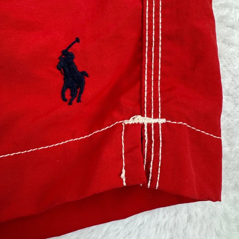 Vintage Polo Ralph Lauren Swim Trunks Men XL Red Board Shorts Cargo Pocket Nylon